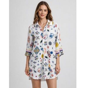 Label of Love La Dolce Vita Linen Blend Printed Shirt Dress
